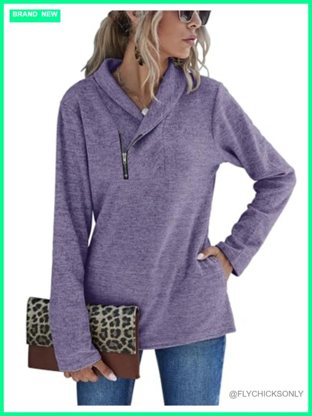 Quarter Zip Cowl Neck Sweatshirt Pullover with Pockets Long Sleeve